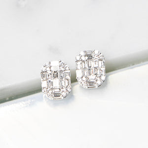 Deco Diamond Mosaic Stud Earrings in 18k White Gold