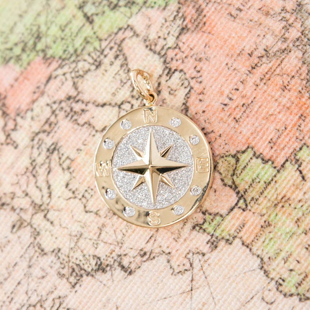 Diamond Compass Star Charm Pendant