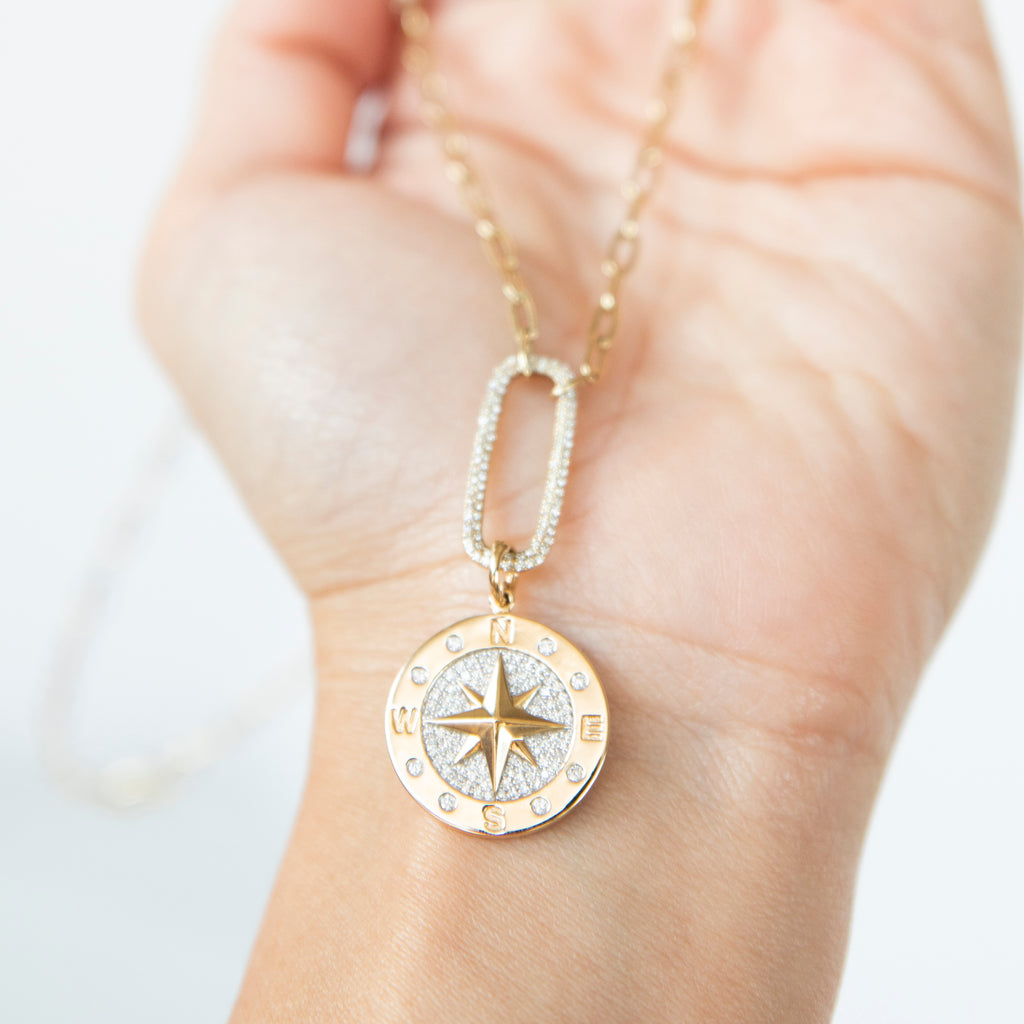 Diamond Compass Star Charm Pendant