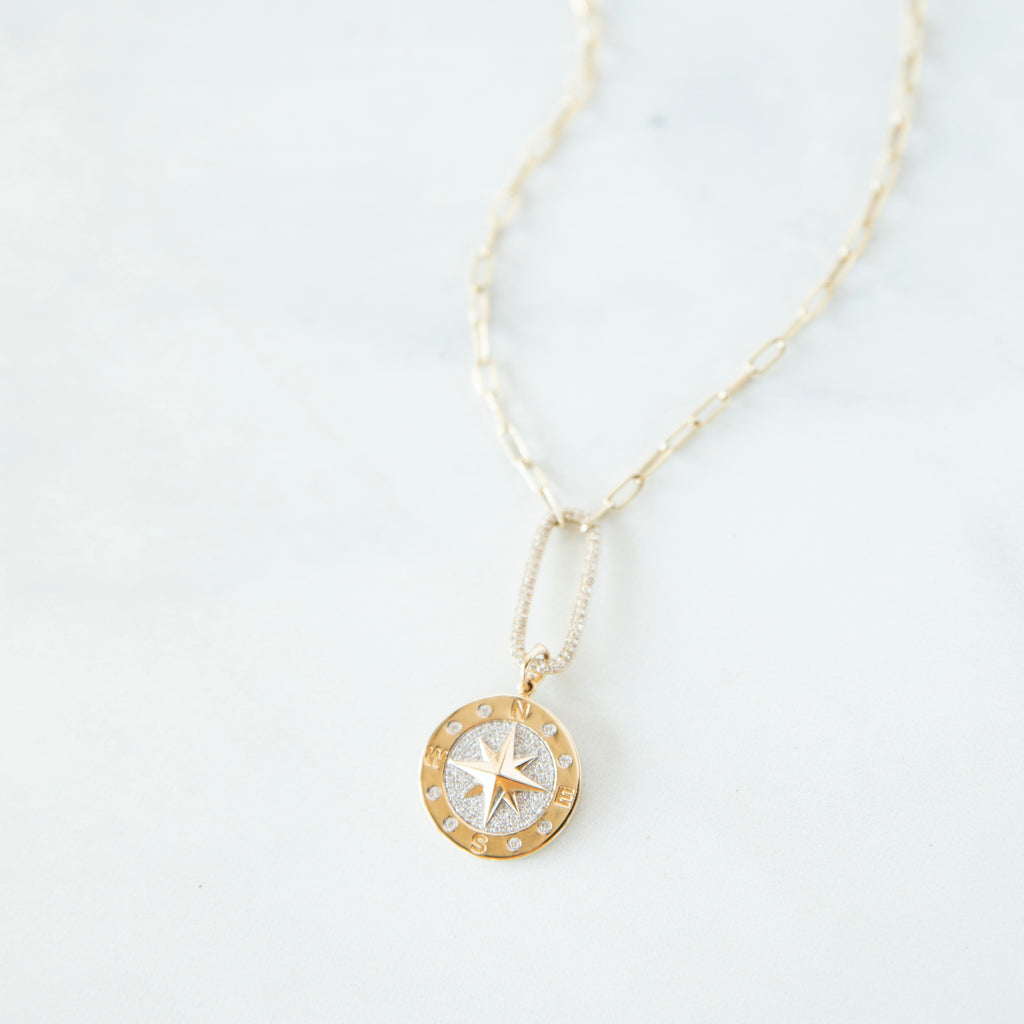 Diamond Compass Star Charm Pendant