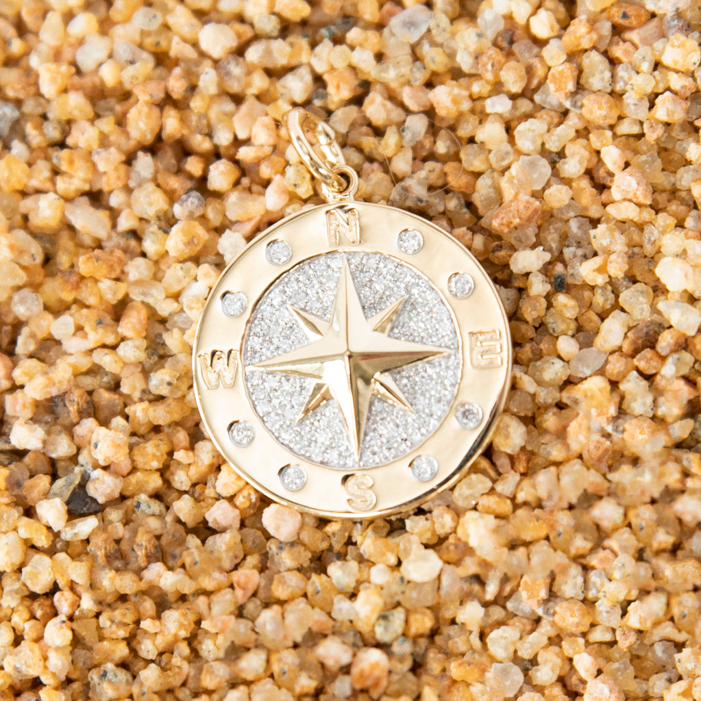 Diamond Compass Star Charm Pendant