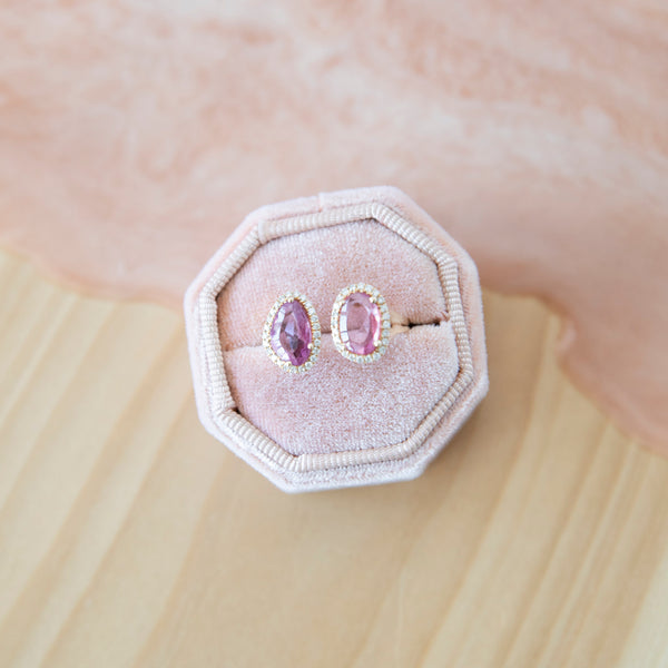 Modern Rose cut Pink Sapphire Diamond Halo Duo Ring
