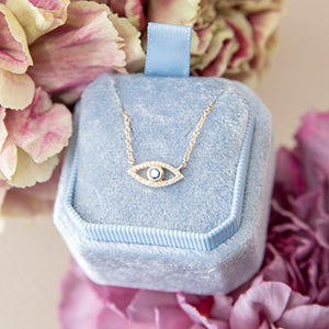 Cornflower Blue Sapphire and Diamond Evil Eye Necklace