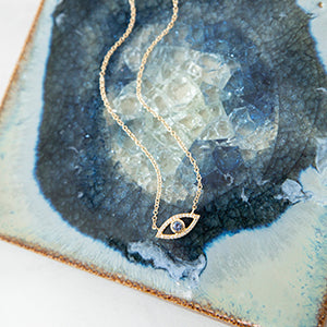 Cornflower Blue Sapphire and Diamond Evil Eye Necklace