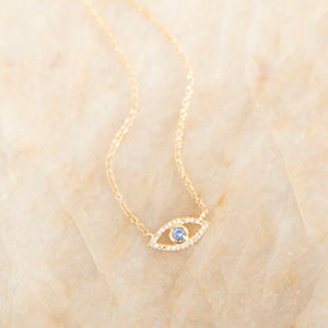 Cornflower Blue Sapphire and Diamond Evil Eye Necklace