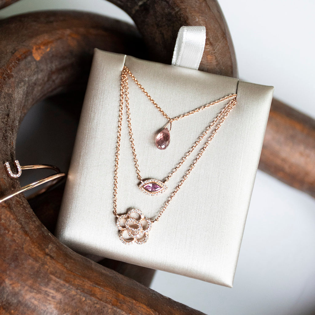 Bespoke Pink Sapphire Briolette Necklace in Rose Gold