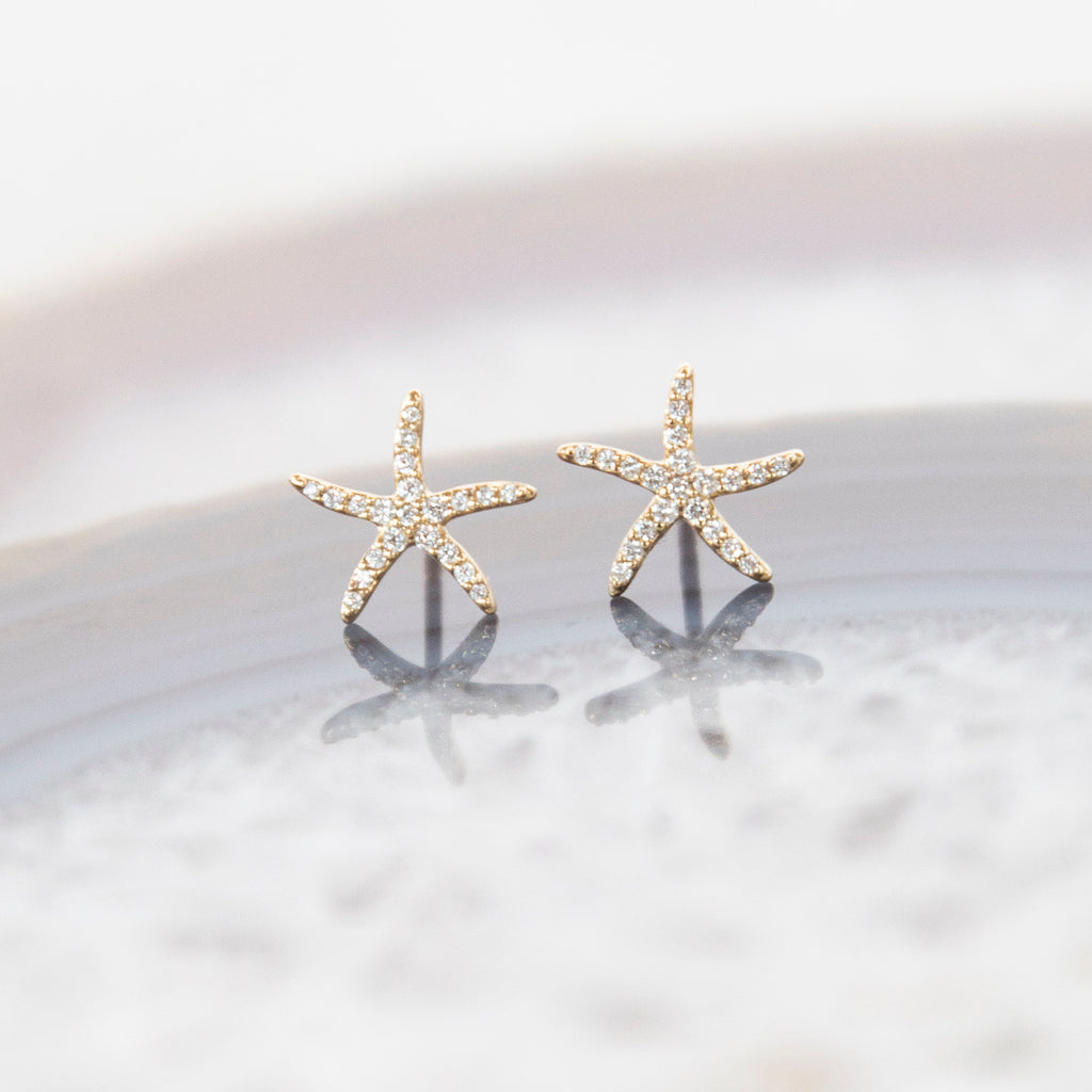 Large Starfish Diamond Stud Earrings