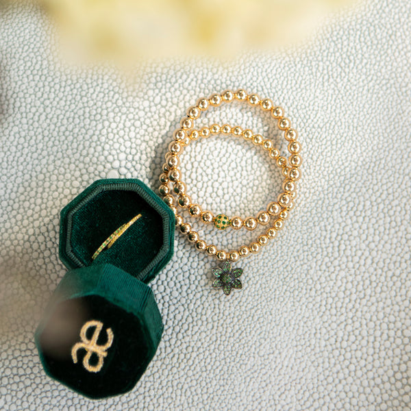 Gold Ball and Tsavorite Garnet Flower Charm Bracelet