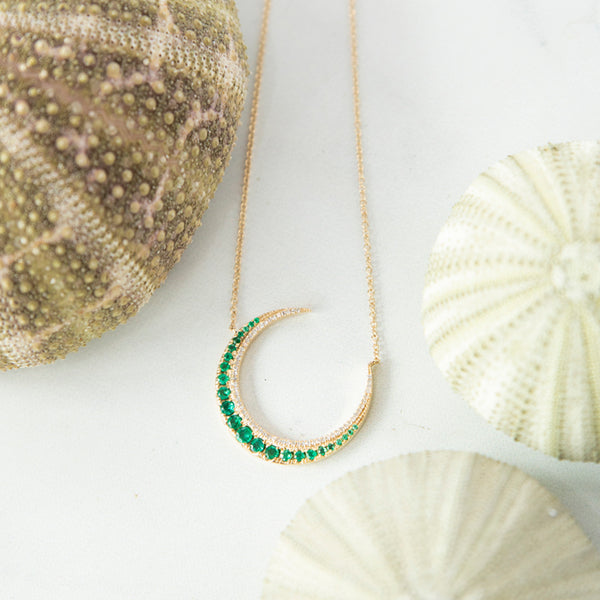 Emerald and Diamond Crescent Necklace