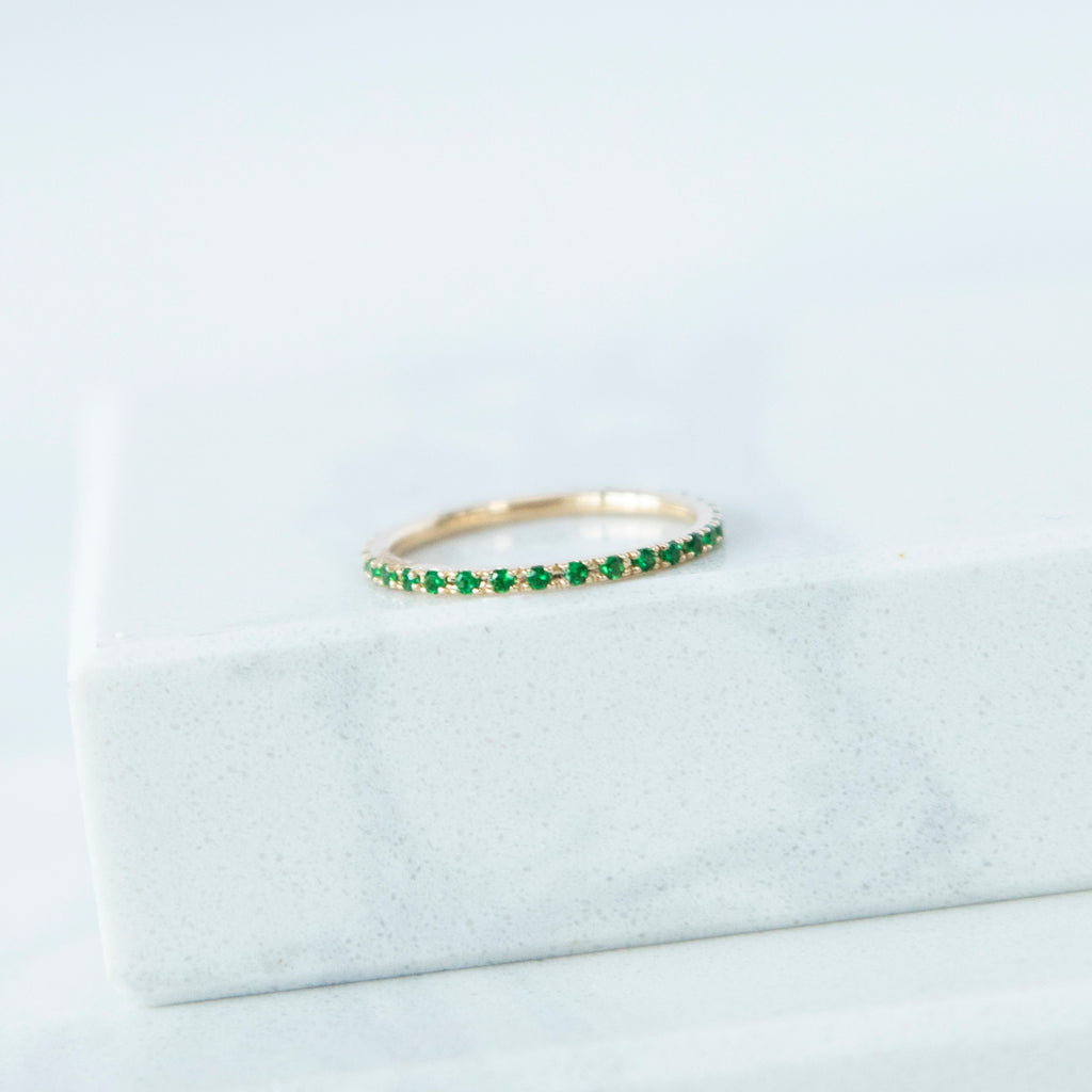 Green Garnet Eternity Band in 14k Yellow Gold