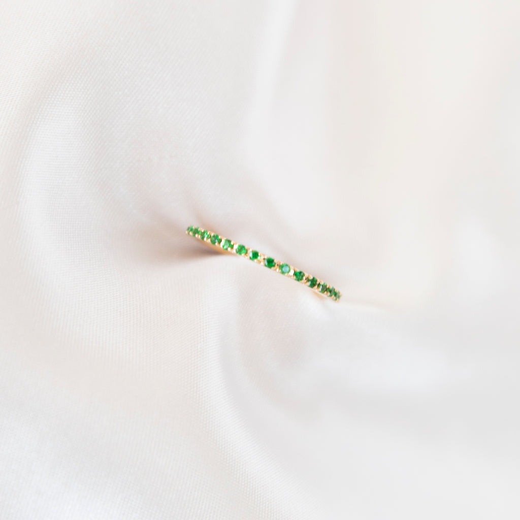 Green Garnet Eternity Band in 14k Yellow Gold