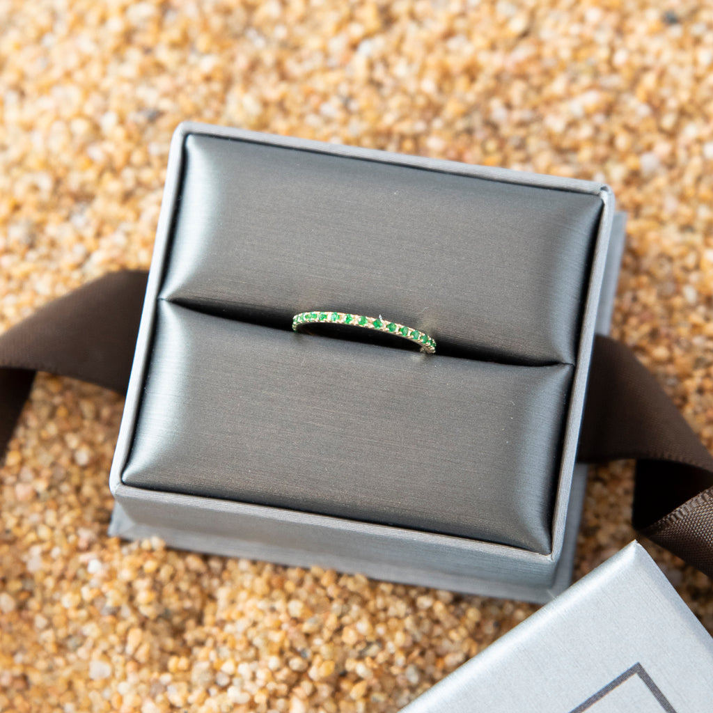 Green Garnet Eternity Band in 14k Yellow Gold