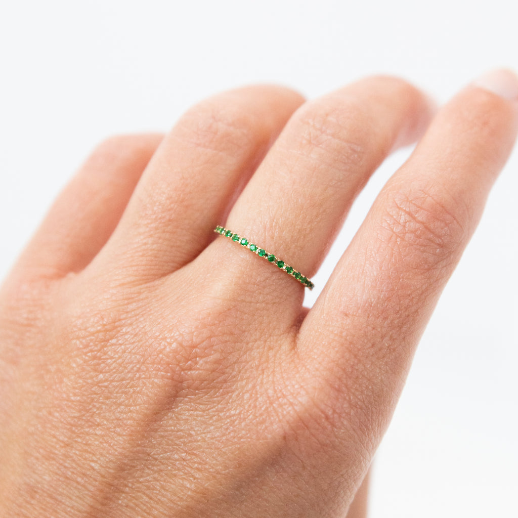 Green Garnet Eternity Band in 14k Yellow Gold