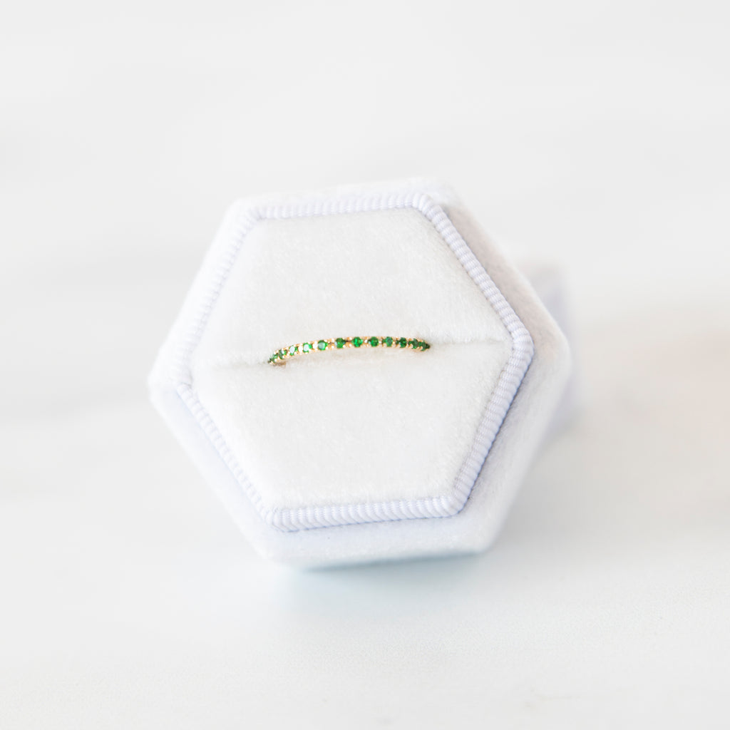 Green Garnet Eternity Band in 14k Yellow Gold