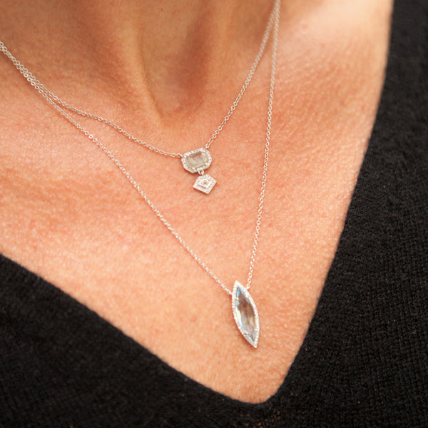 Marquis Blue Topaz Diamond Halo Necklace