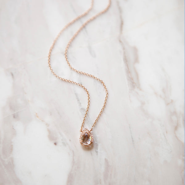 Pear Shaped Rose Cut White Topaz Halo Necklace