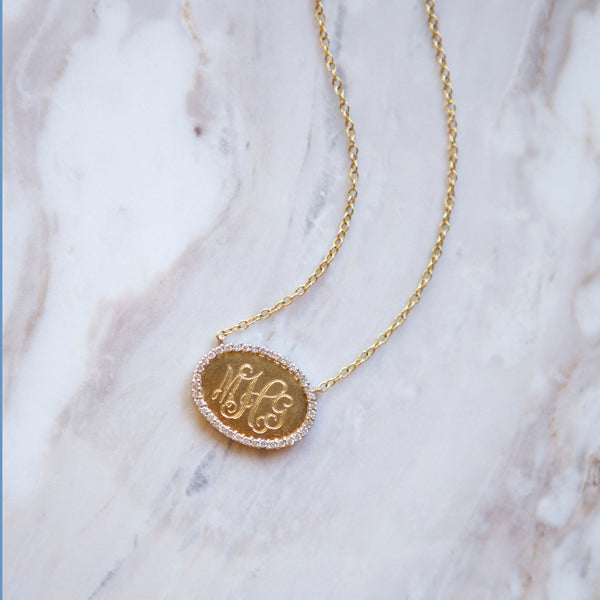 Bespoke Initial Necklace in Matte Gold with Diamonds