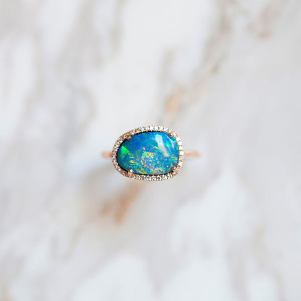 Bespoke Opal and Diamond Halo Ring