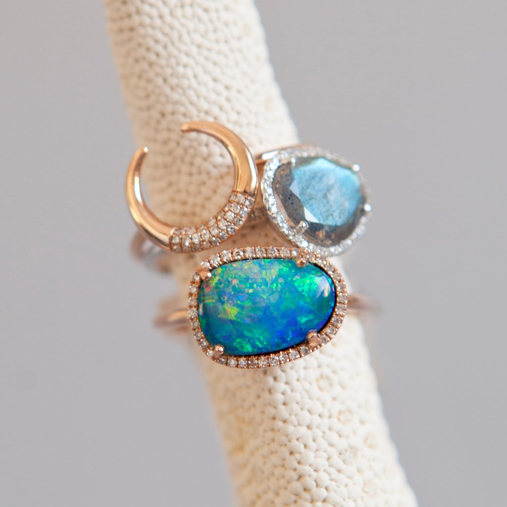 Bespoke Opal and Diamond Halo Ring