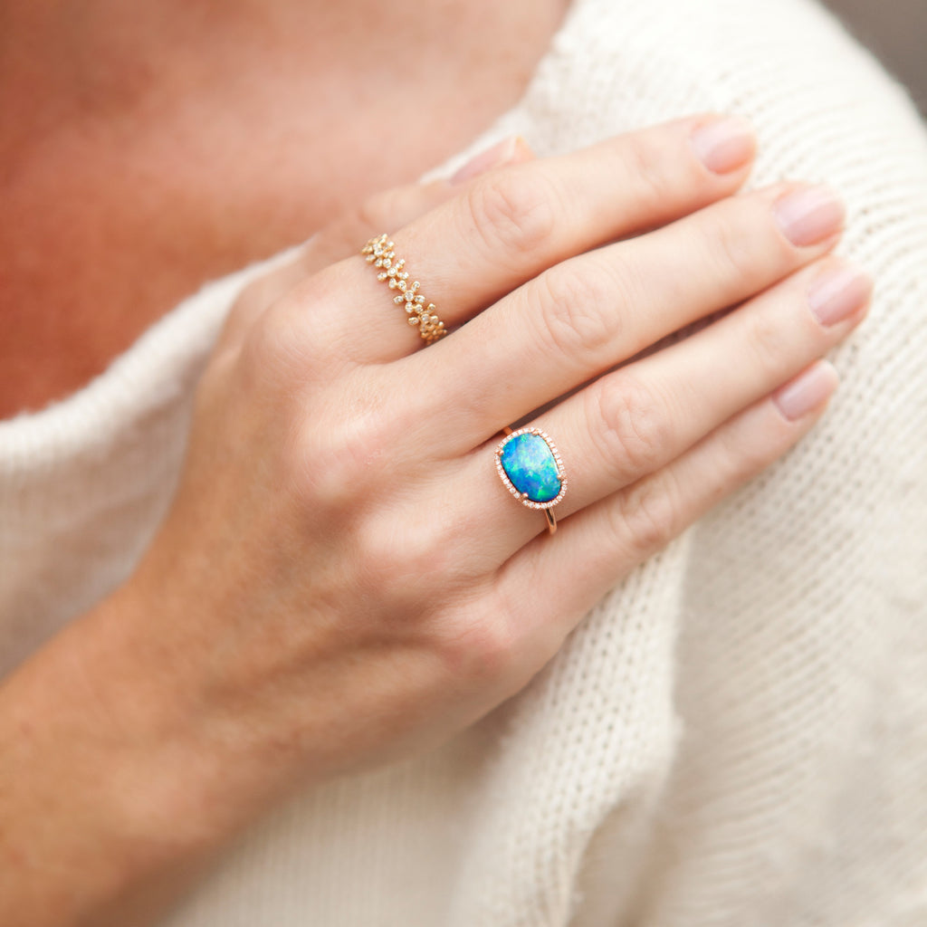 Bespoke Opal and Diamond Halo Ring