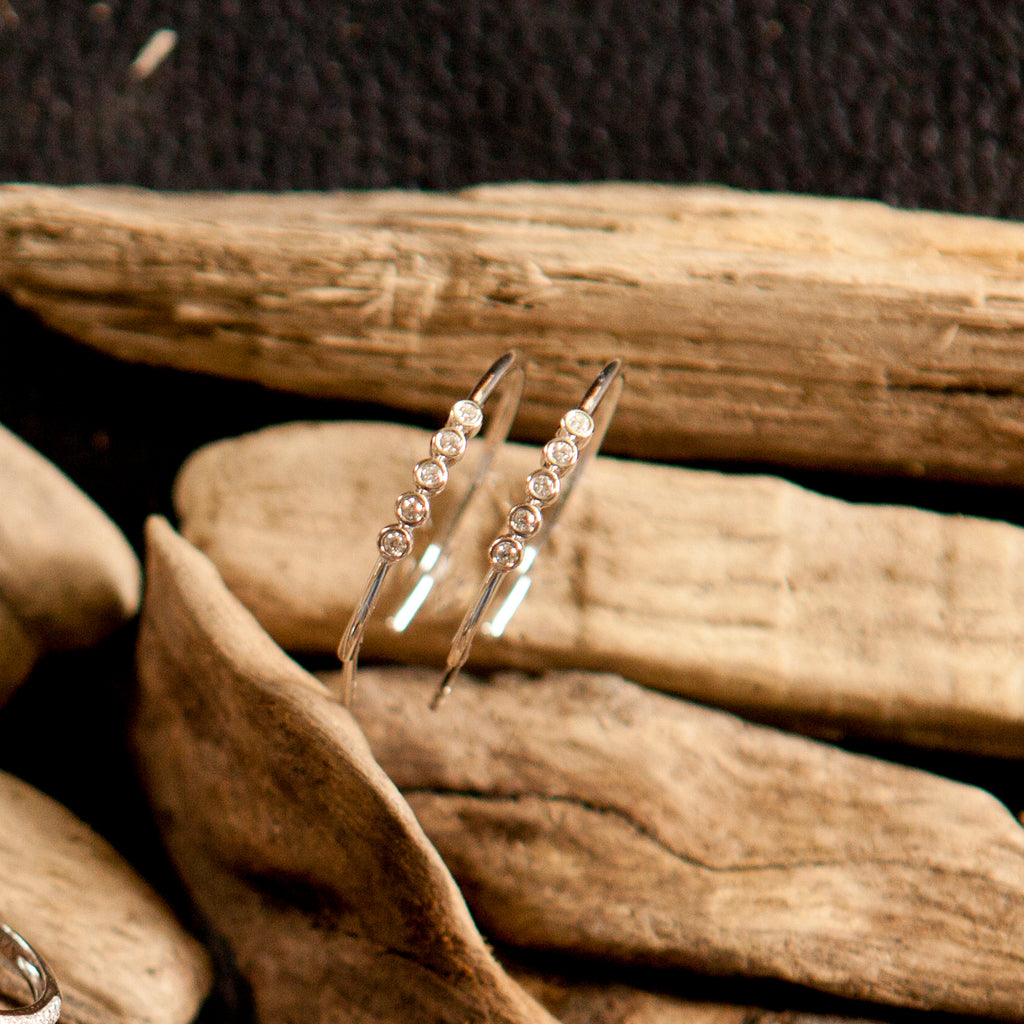 Medium Bezel Set Diamond Hoops in White Gold