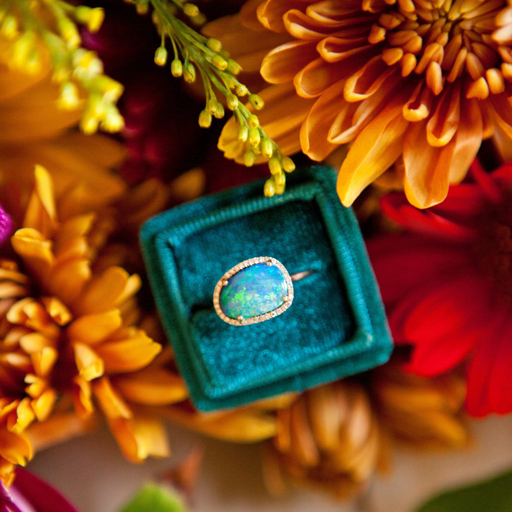 Bespoke Opal and Diamond Halo Ring