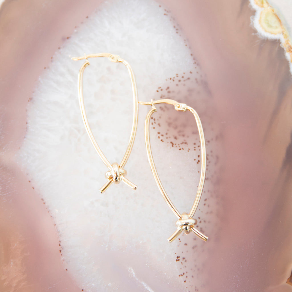 Large 14k Gold Oval Hoop with Love Knot