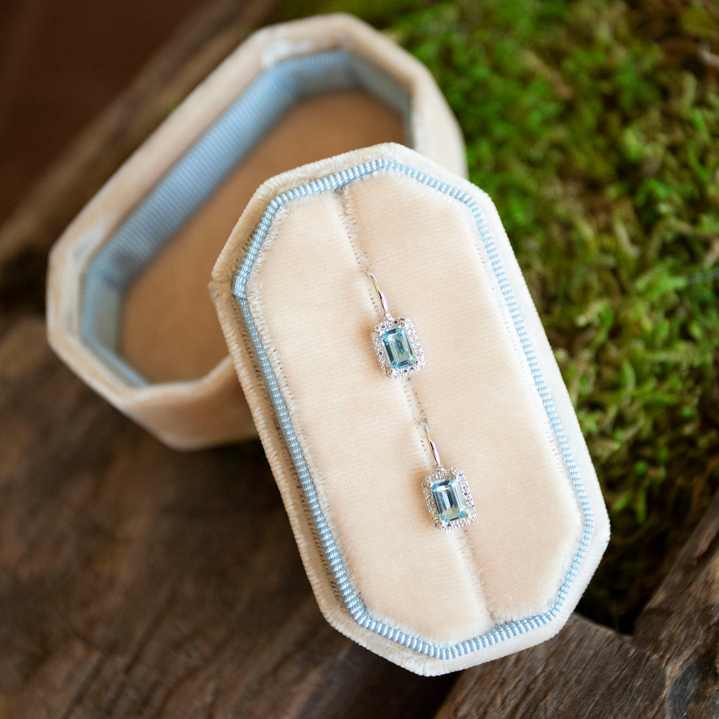 Sky Blue Topaz and Diamond Halo Earrings