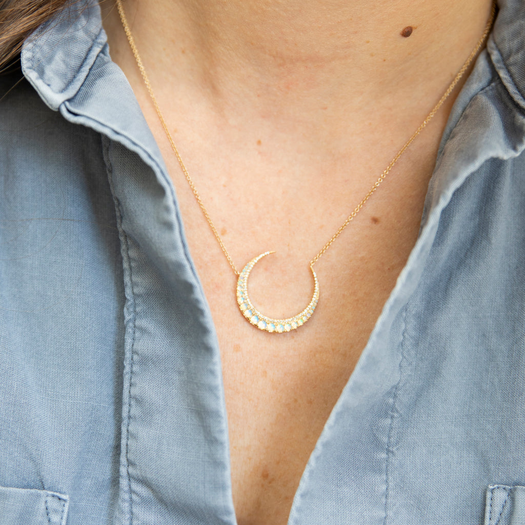 Opal and Diamond Crescent Necklace