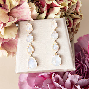 Rose Cut Moonstone and Diamond Pave Statement Earrings