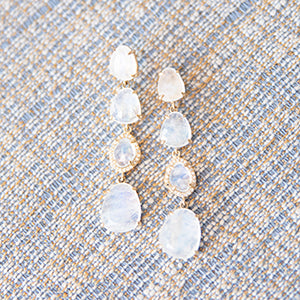 Rose Cut Moonstone and Diamond Pave Statement Earrings