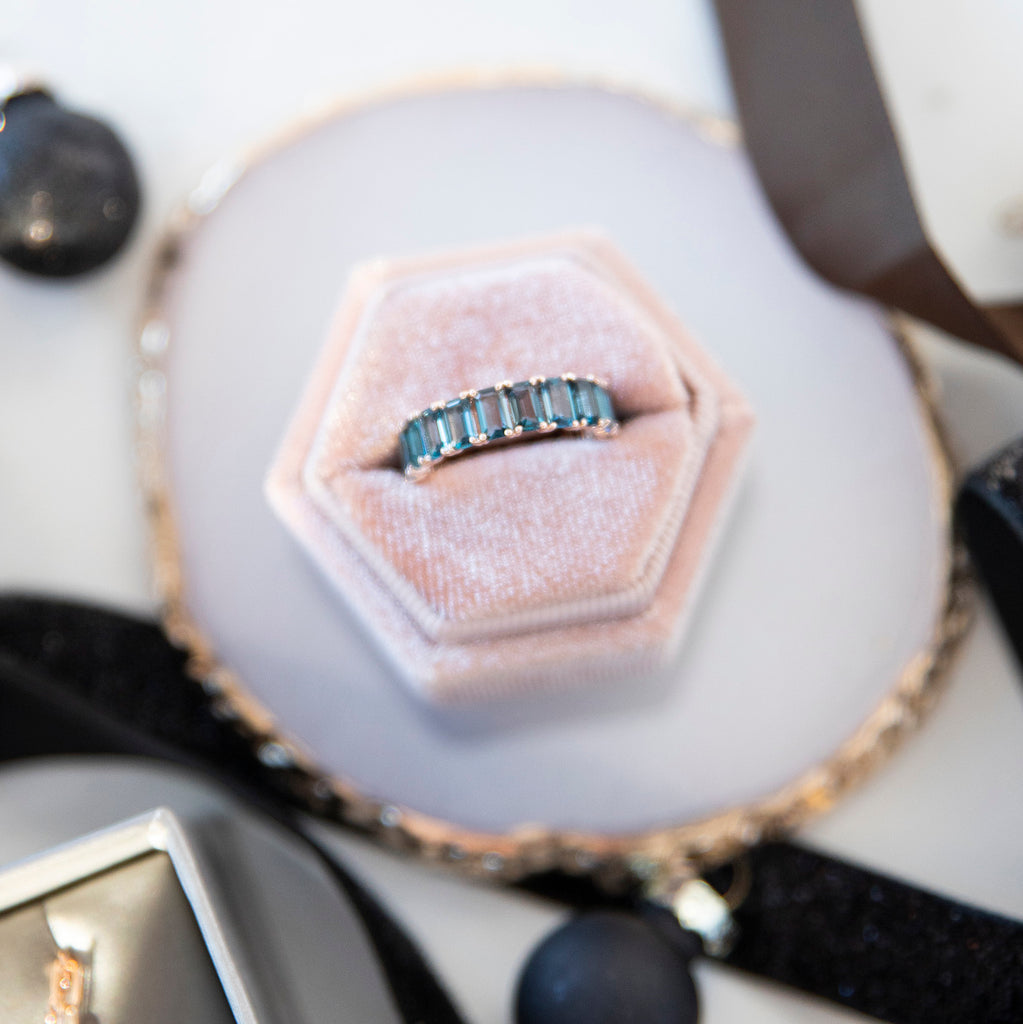 London Blue Topaz Emerald Cut Eternity Band