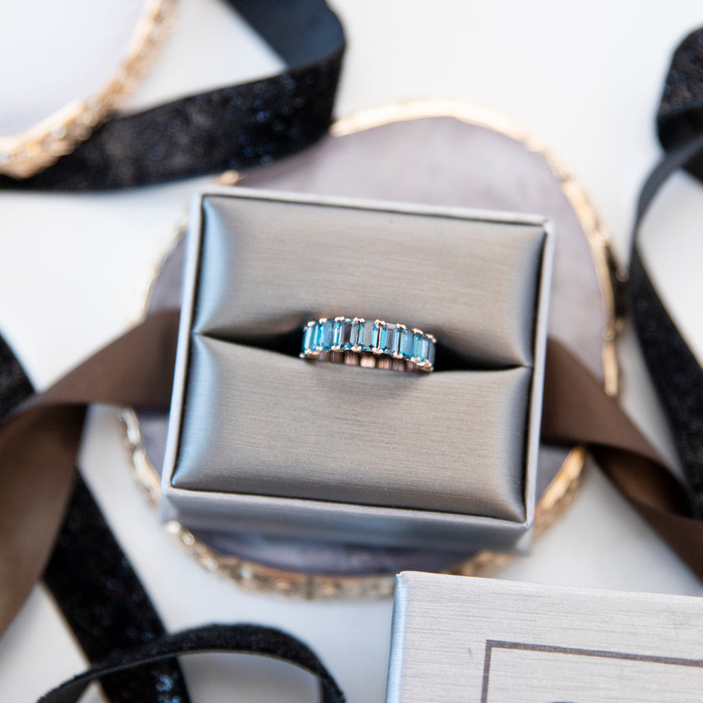 London Blue Topaz Emerald Cut Eternity Band