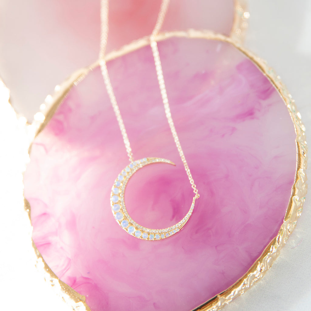 Opal and Diamond Crescent Necklace