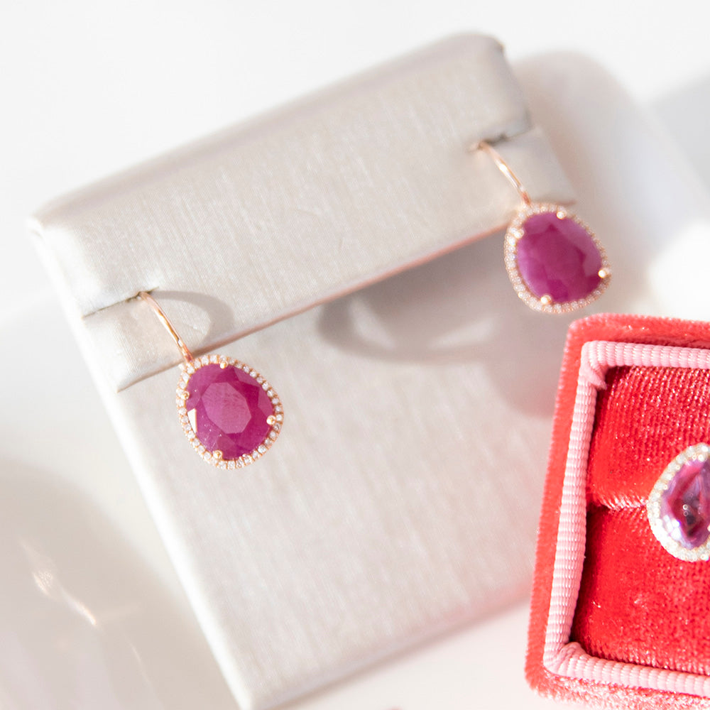 Ruby and Diamond Halo Earrings