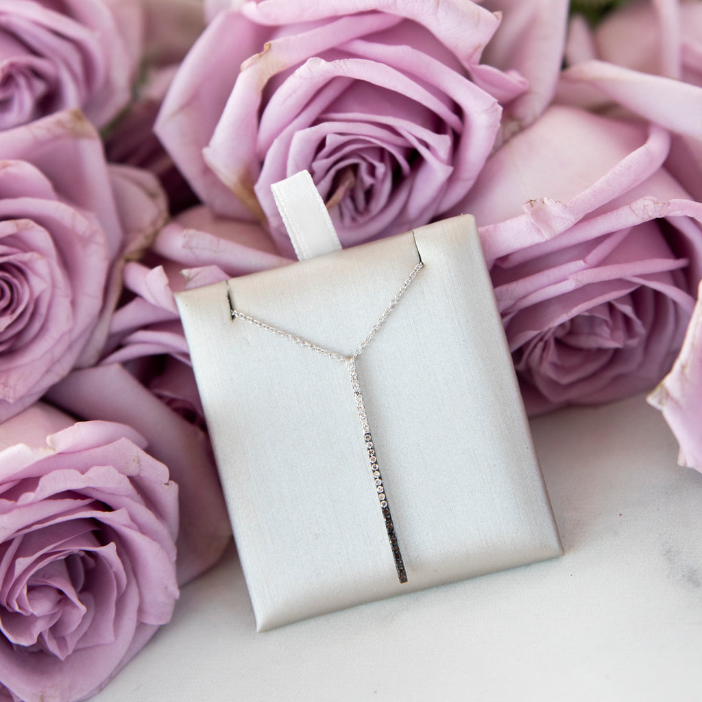 Black and White Diamond Linear Bar  Necklace