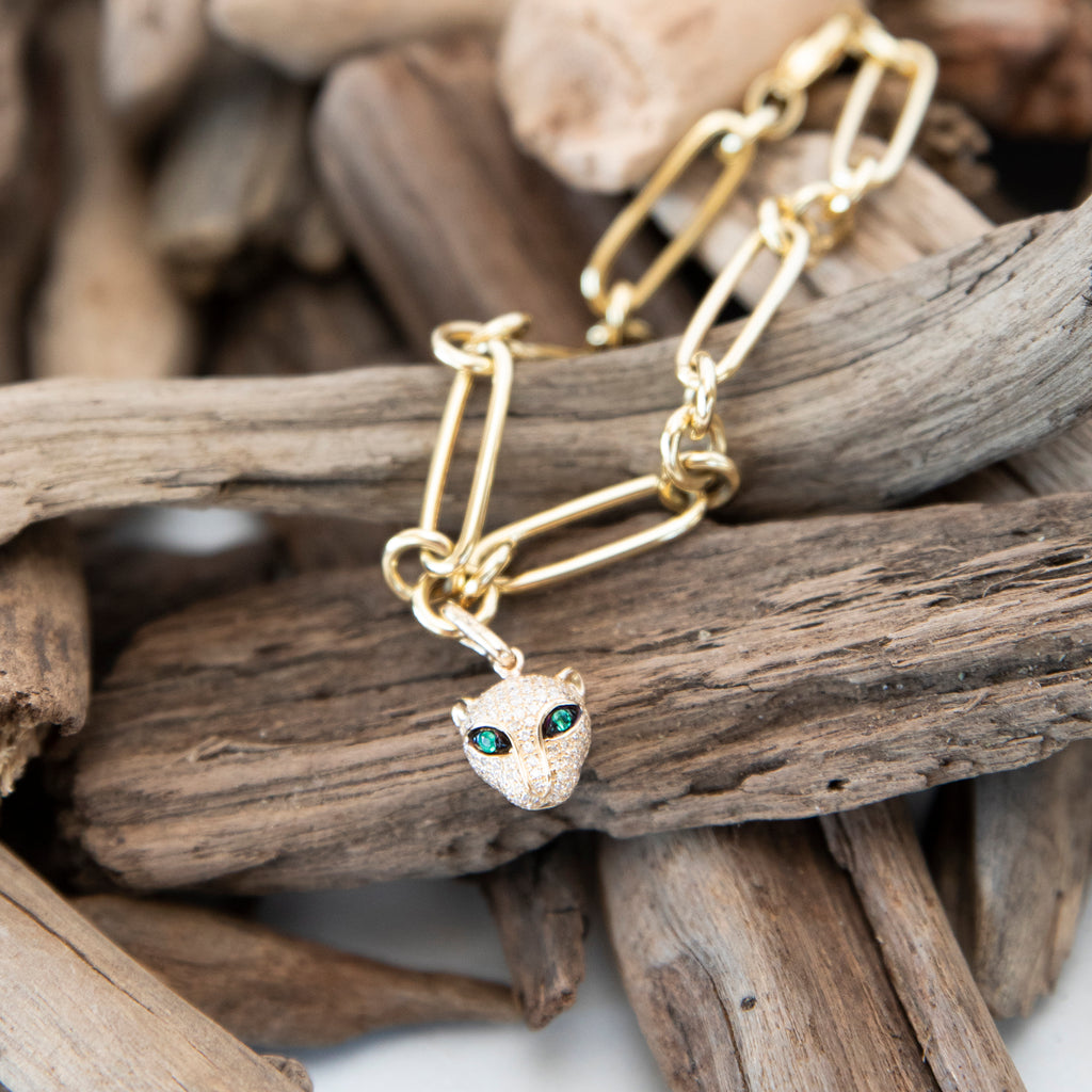 Emerald Eye Diamond Pave Panther Charm