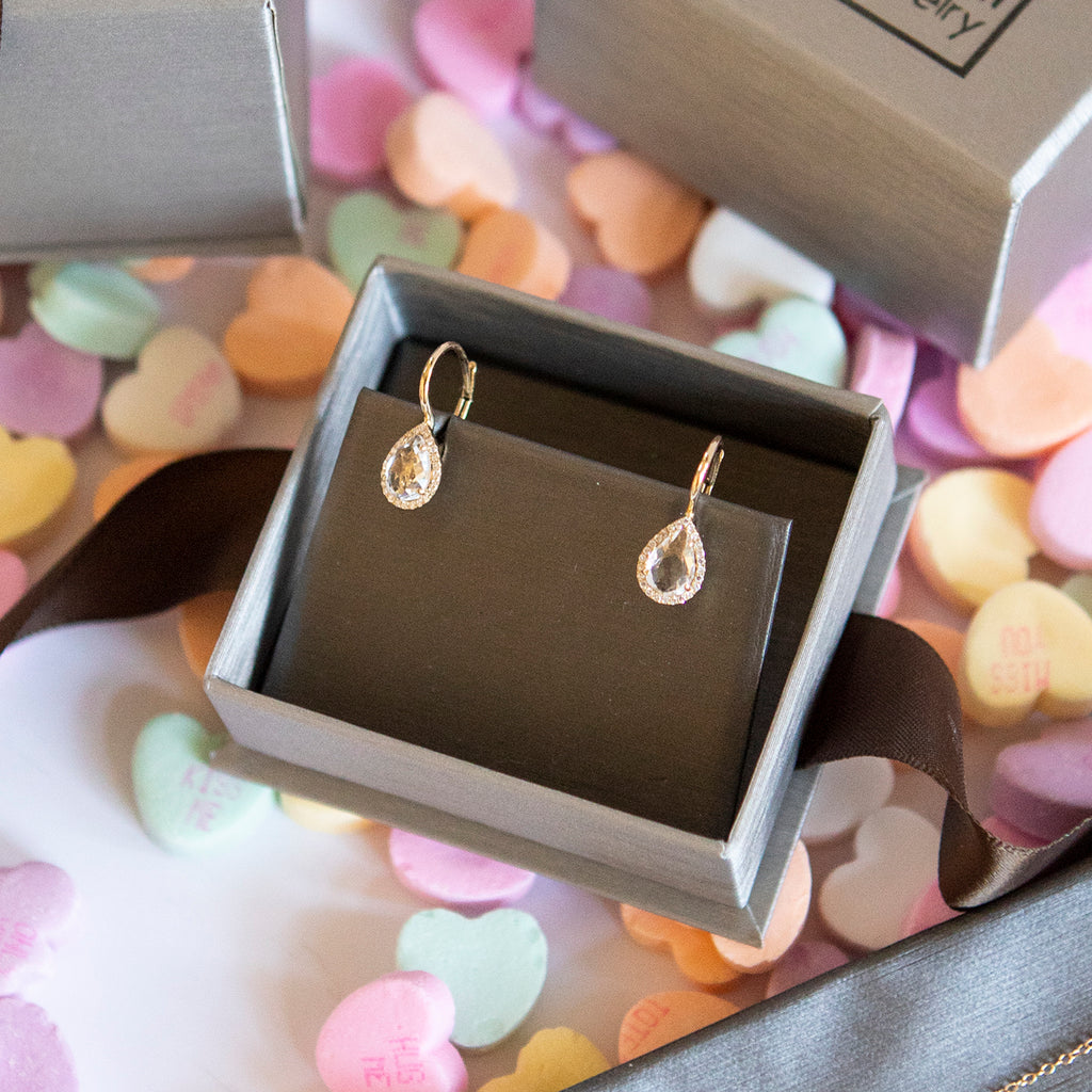 Pear Shaped Rose Cut White Topaz Diamond Halo Earrings