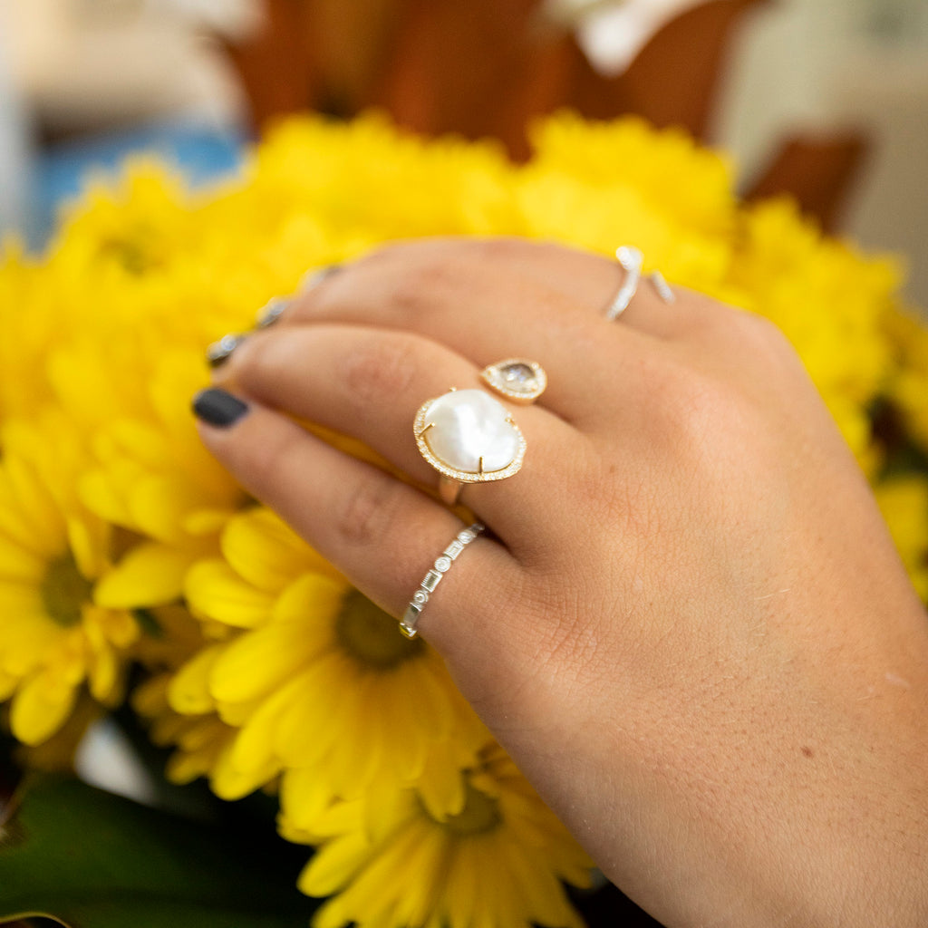 Rosecut White Topaz and Baroque Pearl Duo Ring