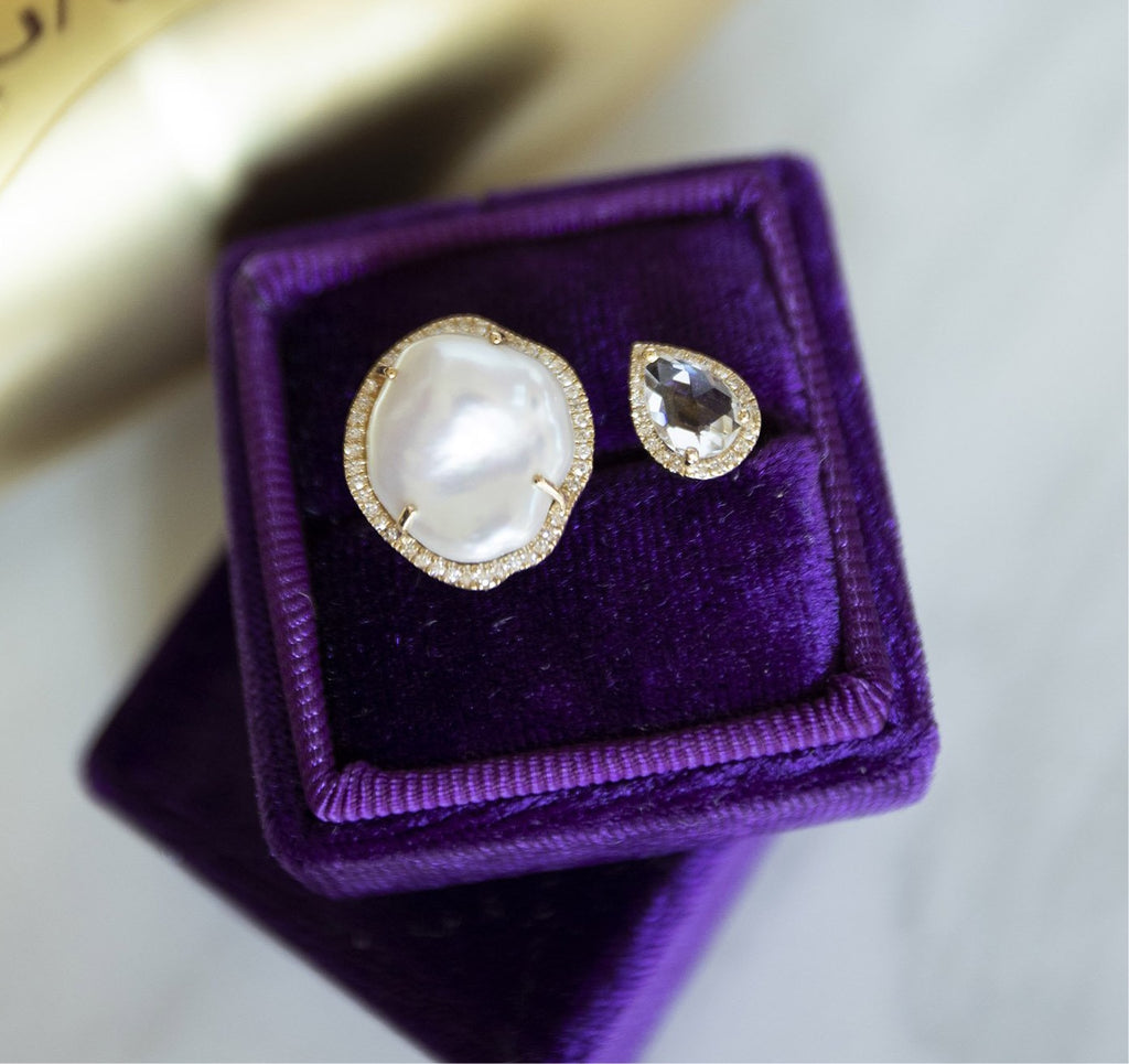 Rosecut White Topaz and Baroque Pearl Duo Ring