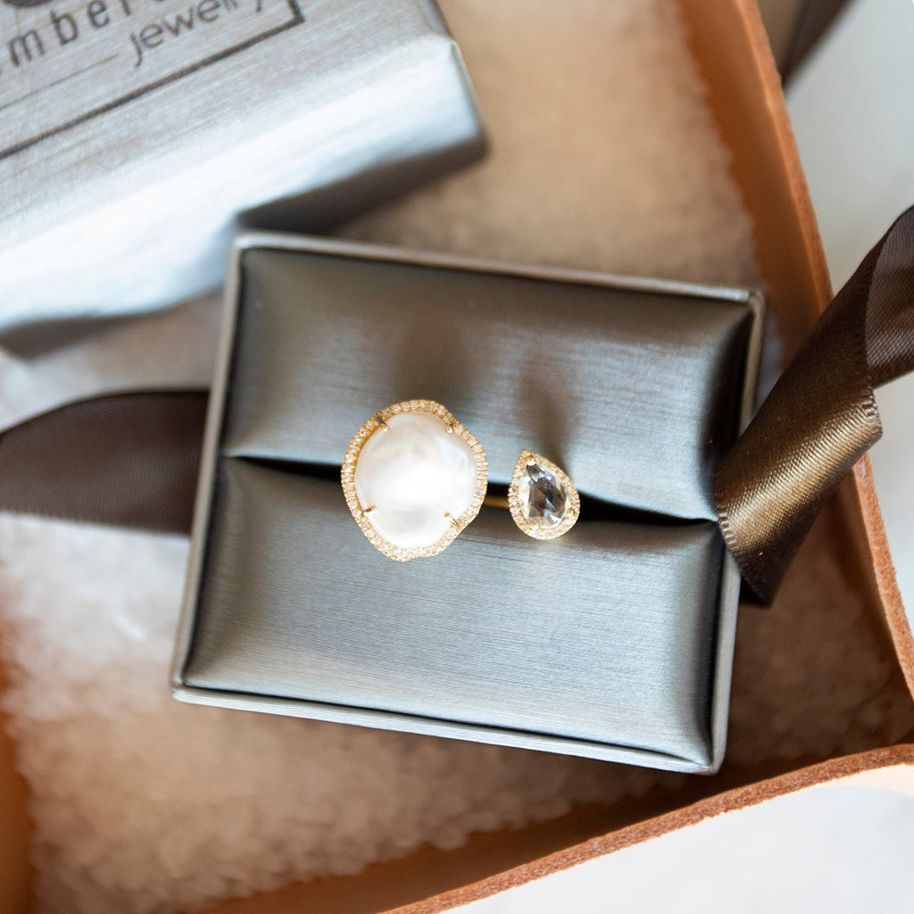 Rosecut White Topaz and Baroque Pearl Duo Ring
