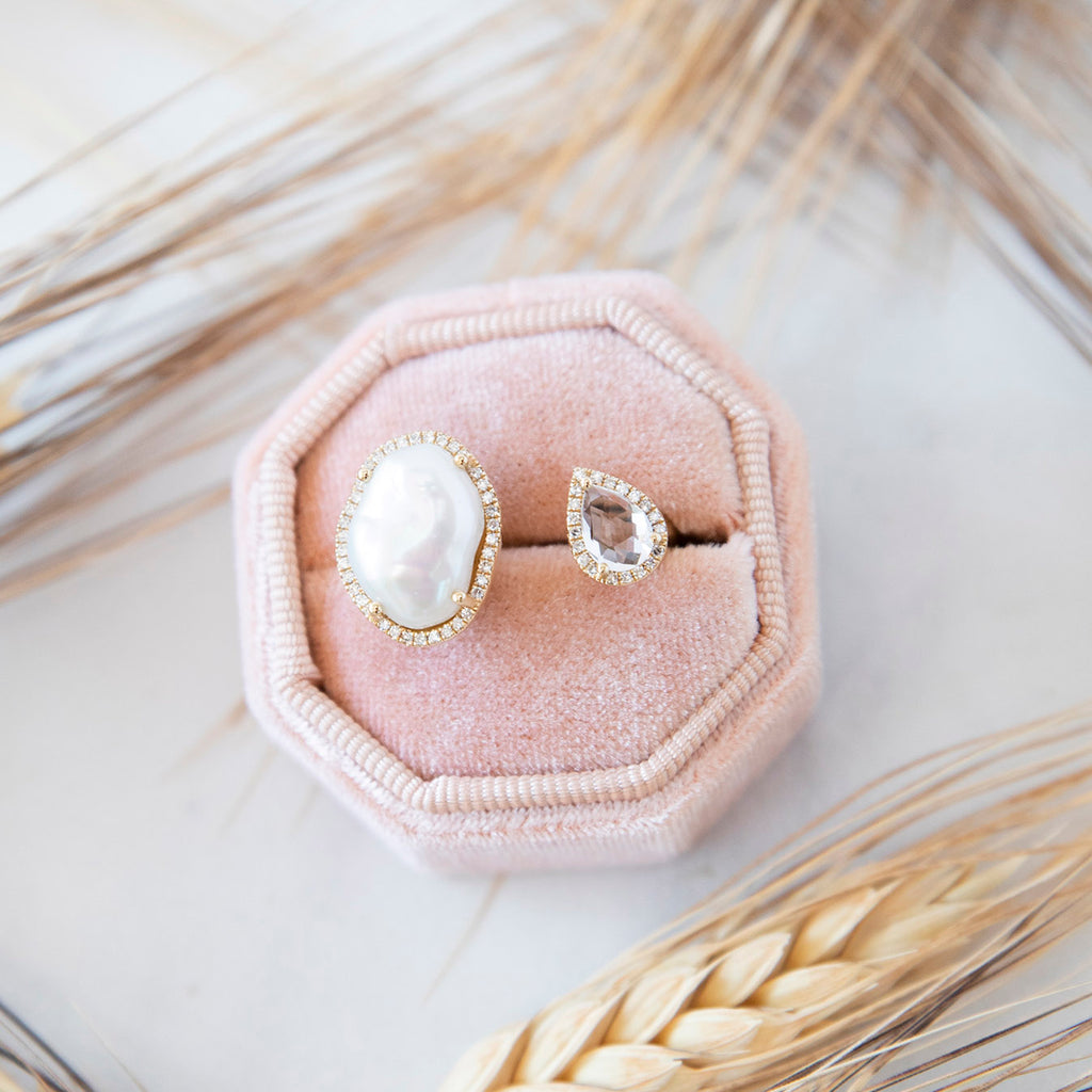 Rosecut White Topaz and Baroque Pearl Duo Ring