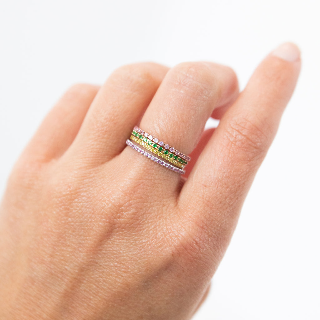 Green Garnet Eternity Band in 14k Yellow Gold