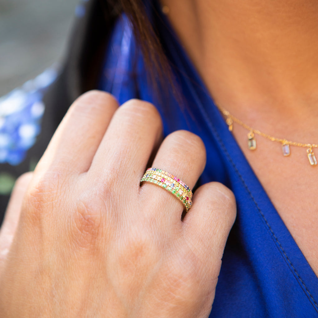 Micro Pave Rainbow Gemstone Eternity Band