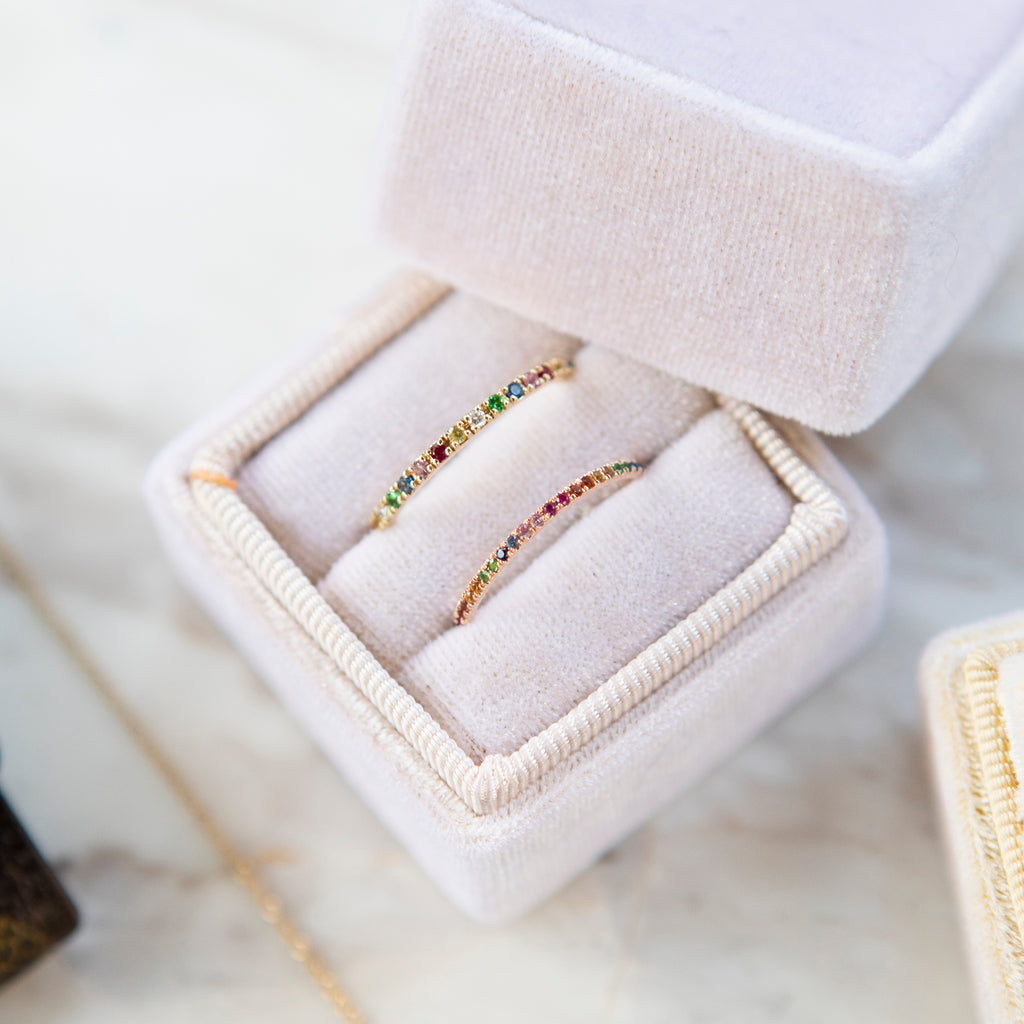 Micro Pave Rainbow Gemstone Eternity Band