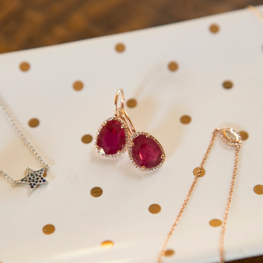 Ruby and Diamond Halo Earrings