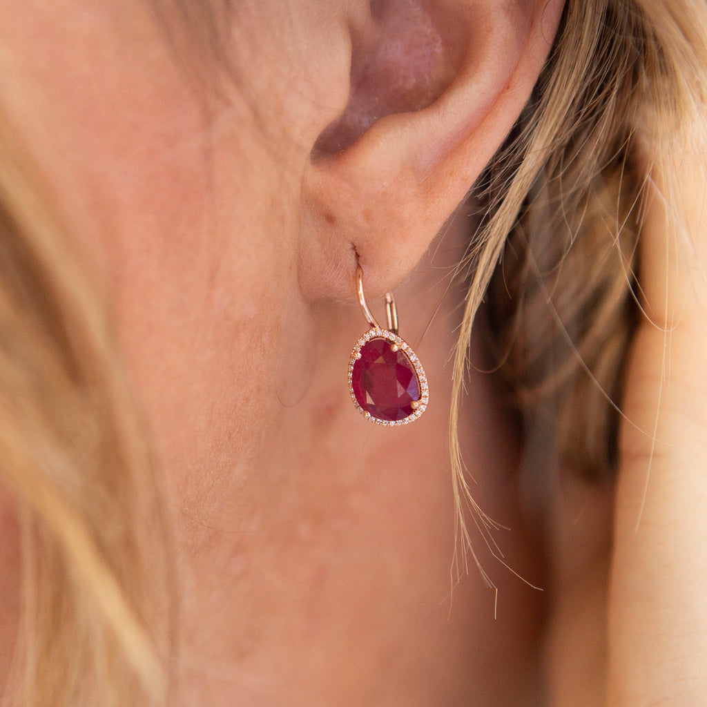 Ruby and Diamond Halo Earrings