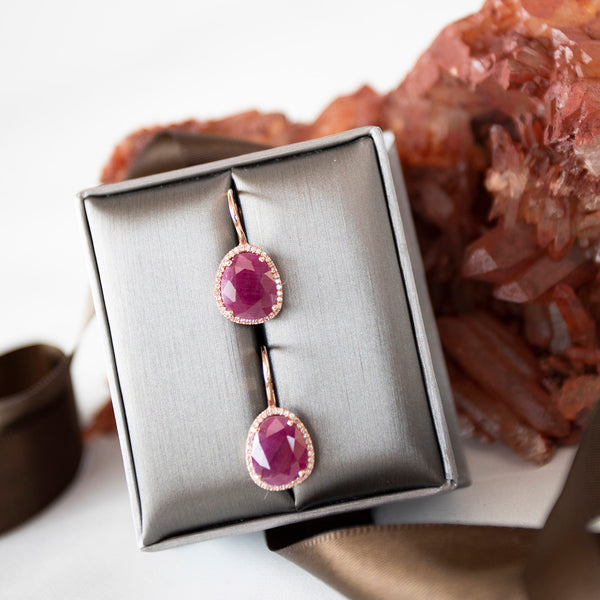 Ruby and Diamond Halo Earrings