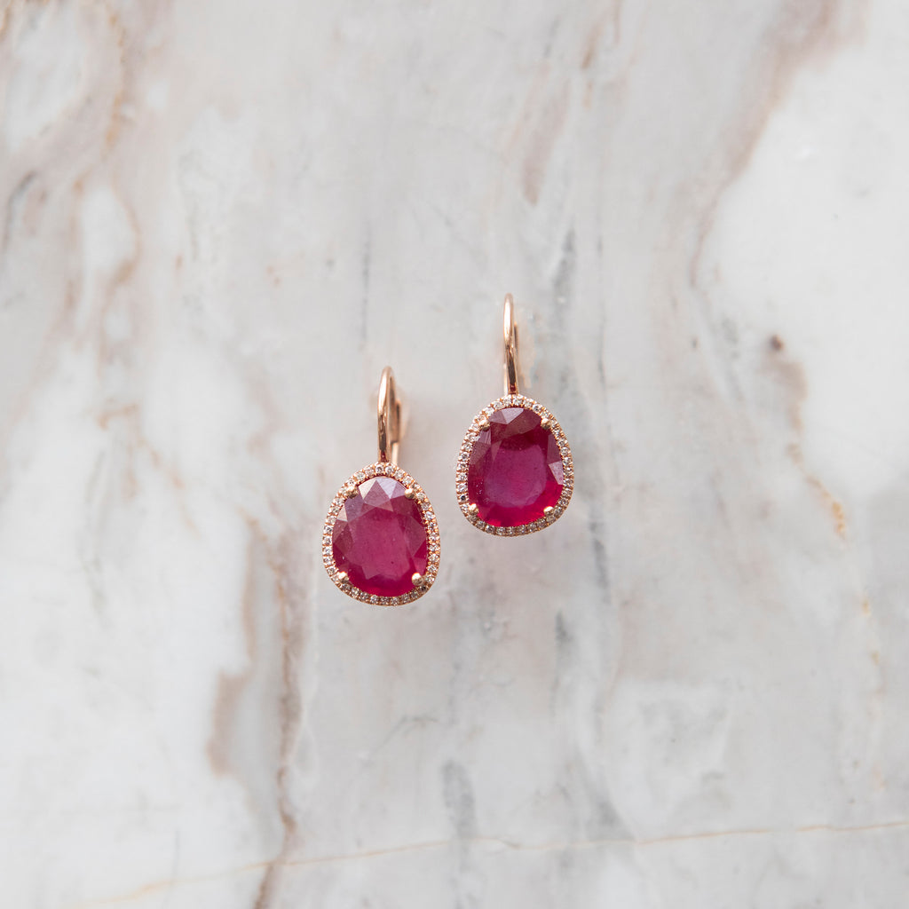Ruby and Diamond Halo Earrings