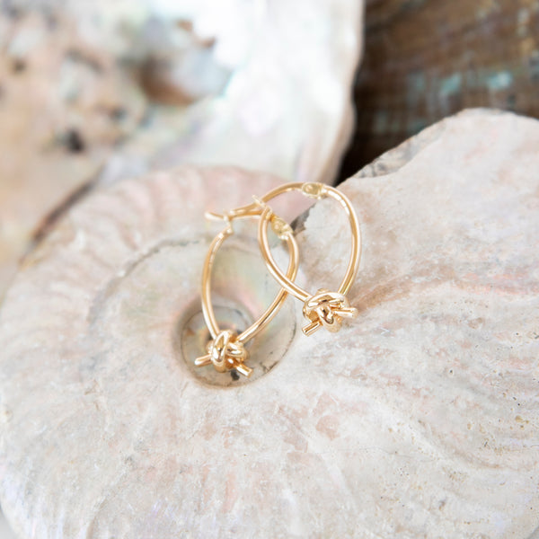 Small 14k Gold Oval Hoop with Love Knot